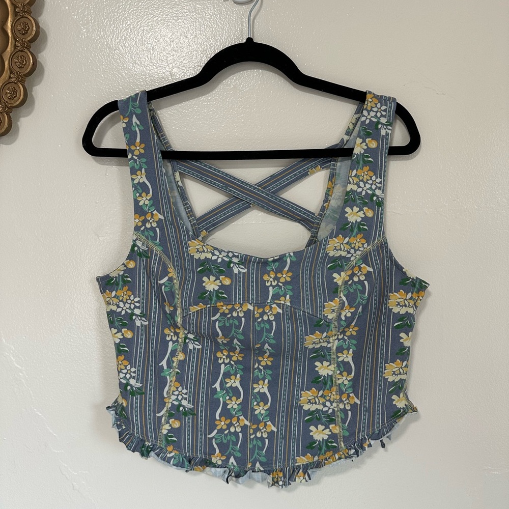 Free People Melanie Tank Top, Dusty Combo, Blue Floral, XL, NWT - Picture 8 of 12